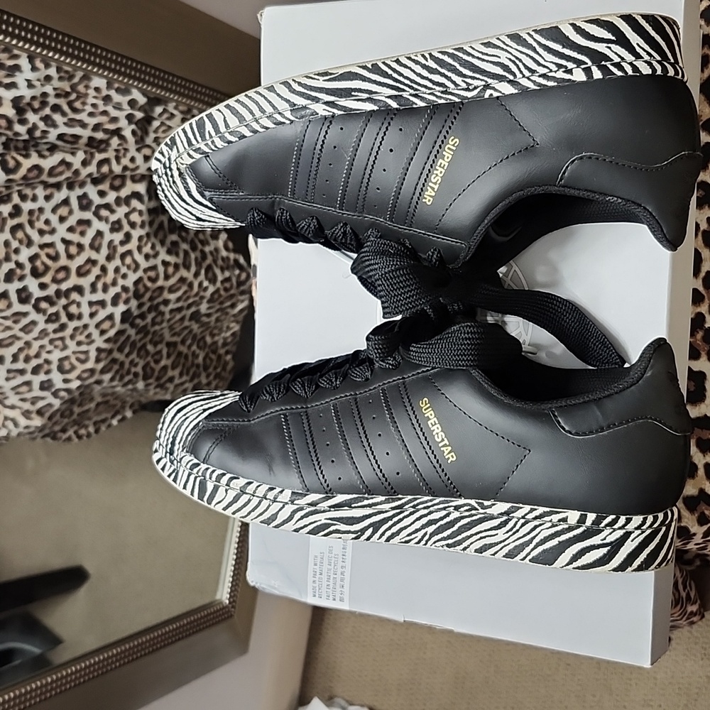 Adidas Superstar Black Zebra Pattern Sneakers - Picture 5 of 5